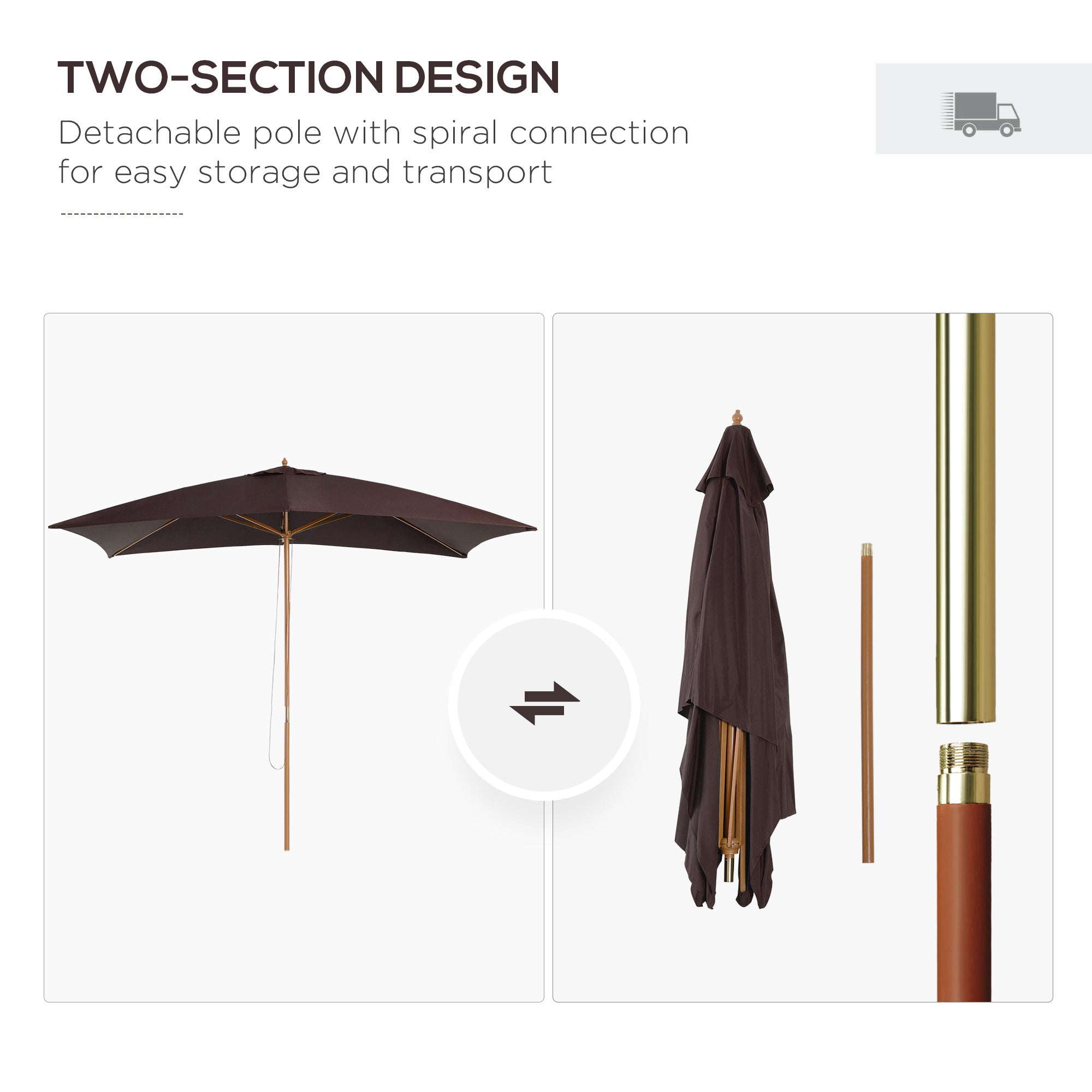 Outsunny 7x10ft Wooden Rectangle Patio Umbrella: Coffee Market Garden Parasol Outdoor Sunshade Canopy 