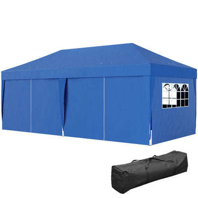 Outsunny 10' x 20' Pop Up Canopy Tent Outdoor Portable Easy Up Party Tent Garden Shade Shelter with Walls Carrying Bag, Blue 
