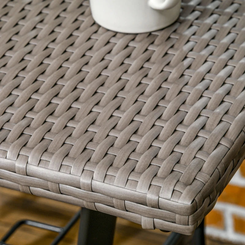 Patio Wicker Dining Table with Umbrella Hole, 34 Inch Outdoor PE Rattan Coffee Table with Plastic Board Under the Woven Table Top for Patio, Garden, Balcony, Light Grey
