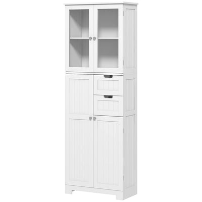 HOMCOM Tall Bathroom Storage Cabinet, Floor Bathroom Cabinet with Adjustable Shelves, for Kitchen, Living Room, White 