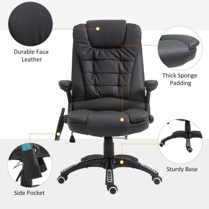 Executive Office Chairs Heated Massage High Back Reclining Office Chair Swivel Leather Adjustable Vibrating Furniture Black
