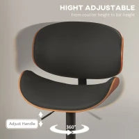 Bar Stools Set of 2, Modern PU Leather Adjustable Swivel Barstools with Curved Back, Footrest and Steel Base, Black
