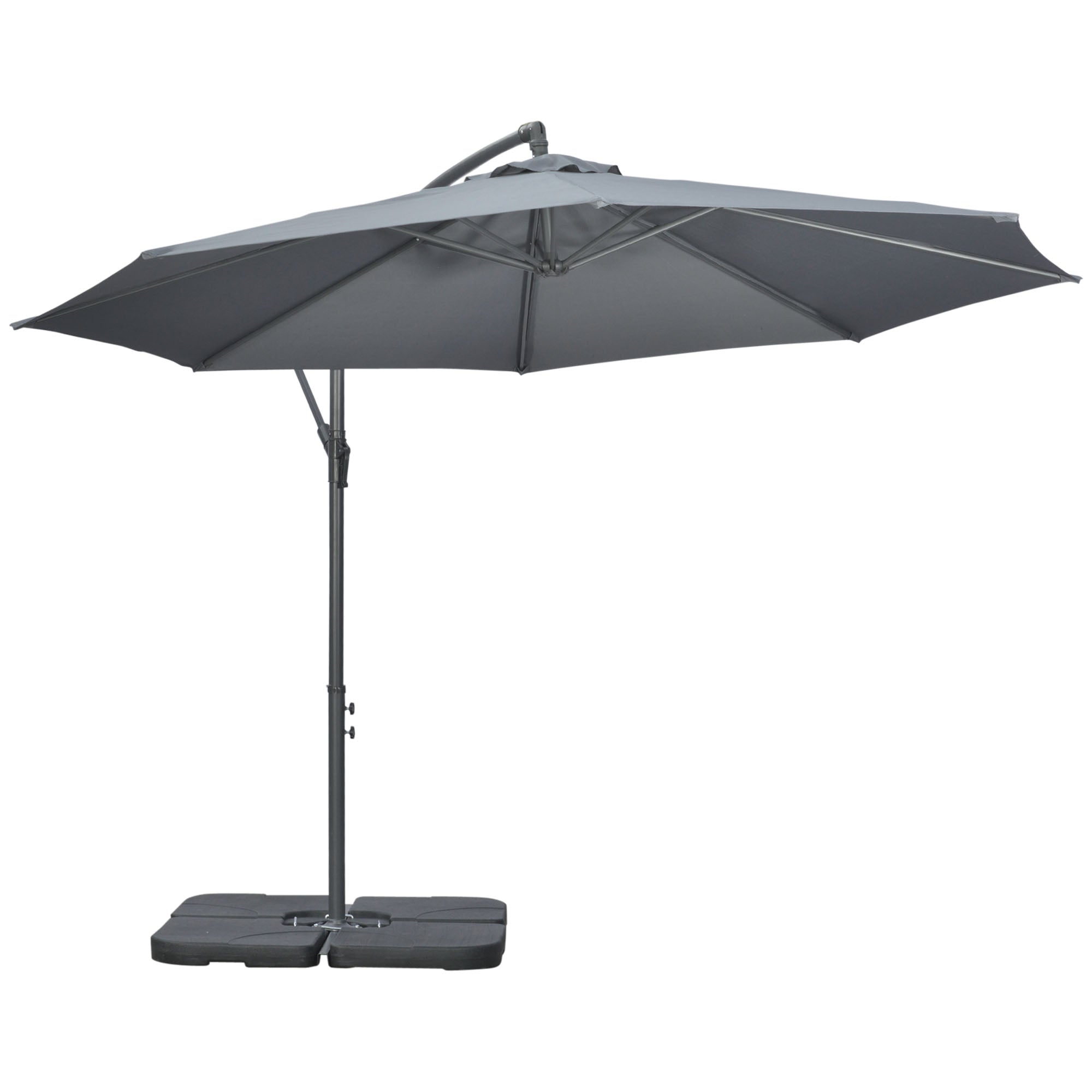Outsunny 9.6ft Offset Patio Umbrella Garden Hanging Parasol Banana Cantilever with Base Crank Dark Grey 