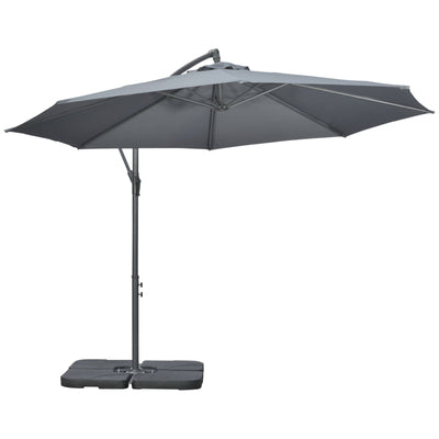Outsunny 9.6ft Offset Patio Umbrella Garden Hanging Parasol Banana Cantilever with Base Crank Dark Grey 
