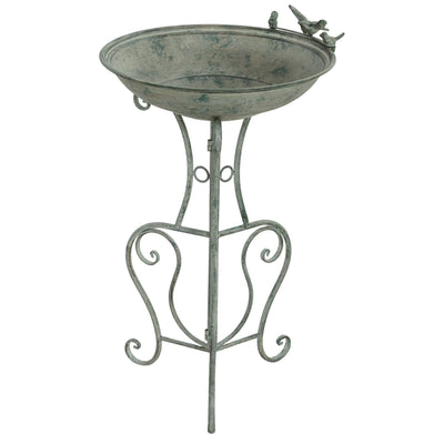 Outsunny Metal Bird Bath for Outdoors, 19.3" Tall Round Birdbath with Bird Statues and Decorative Stand, Freestanding Bird Feeder for Garden, Yard, Patio Decor, Bronze 