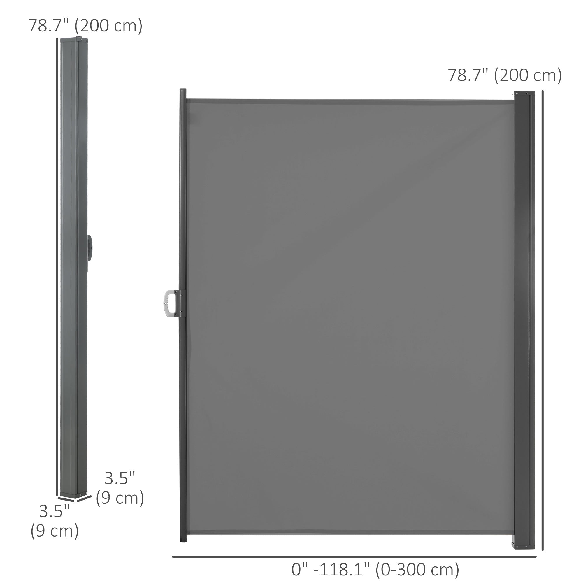 Outsunny 118" x 79"  Outdoor Folding Privacy Screen Retractable Side Awning Patio with Resistance to UV Rays and Wind Light Grey 
