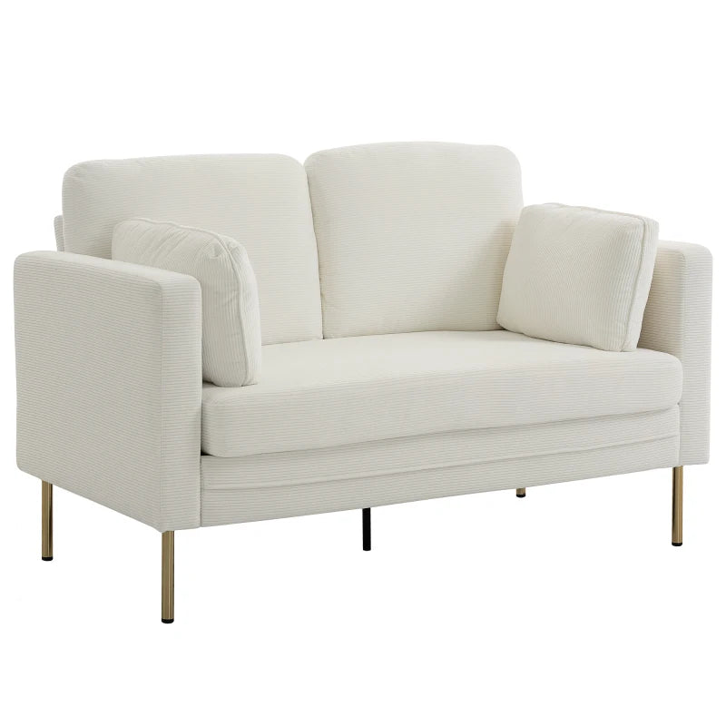 Loveseat Sofa, 55" Small Sofa Couch with 2 Pillows, Metal Legs for Living Room, Bedroom, Apartment, Cream White