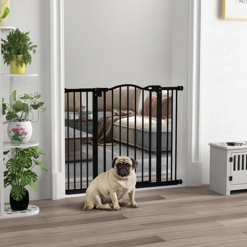 Extra Tall Dog Gate with Door, Pressure Fit, Auto Close, Double Locking for Doorways Hallways Stairs, 29"-39", Black
