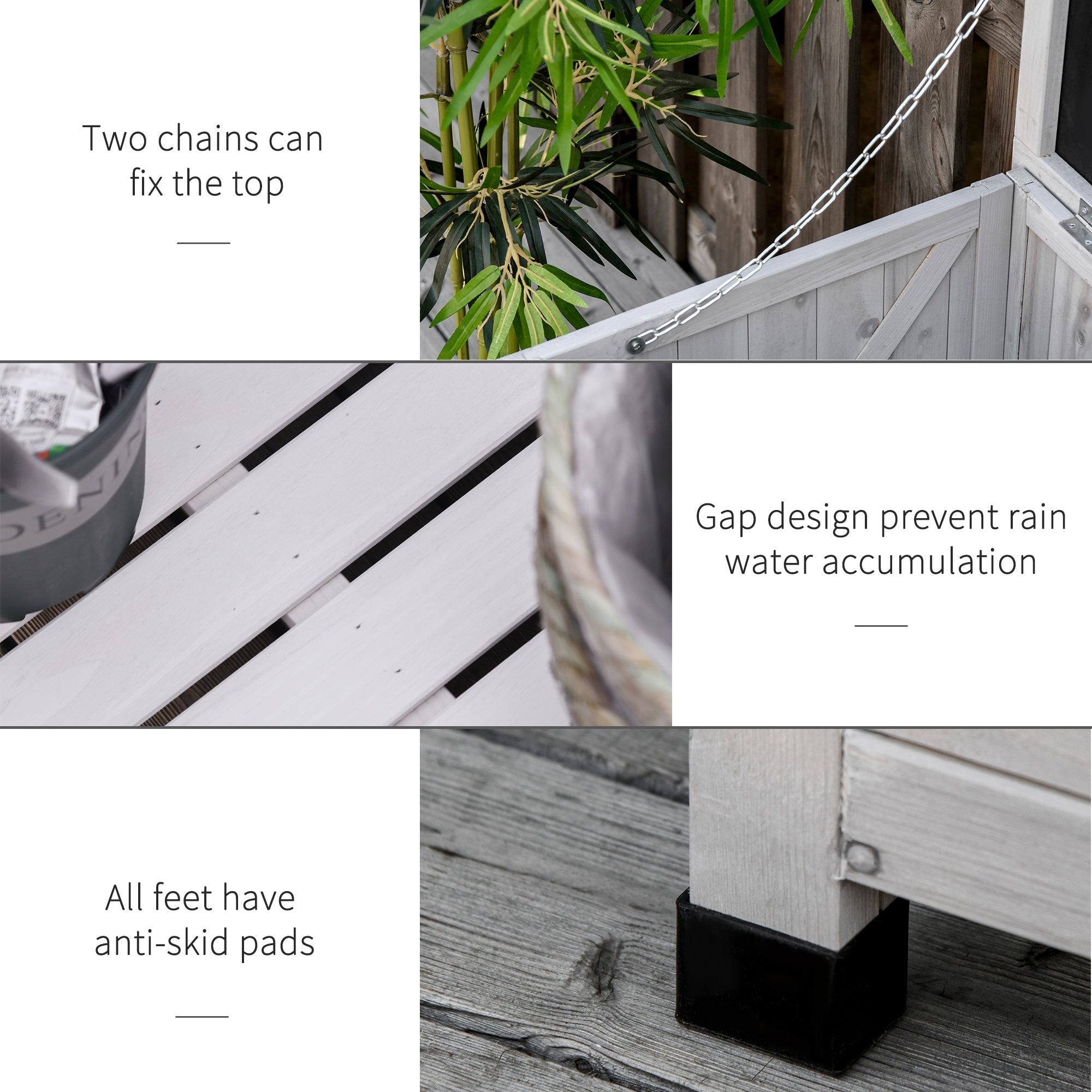 Outsunny 75 Gallon Wooden Deck Box, Outdoor Storage Container with Aerating Gap & Weather-Fighting Finish, Grey 