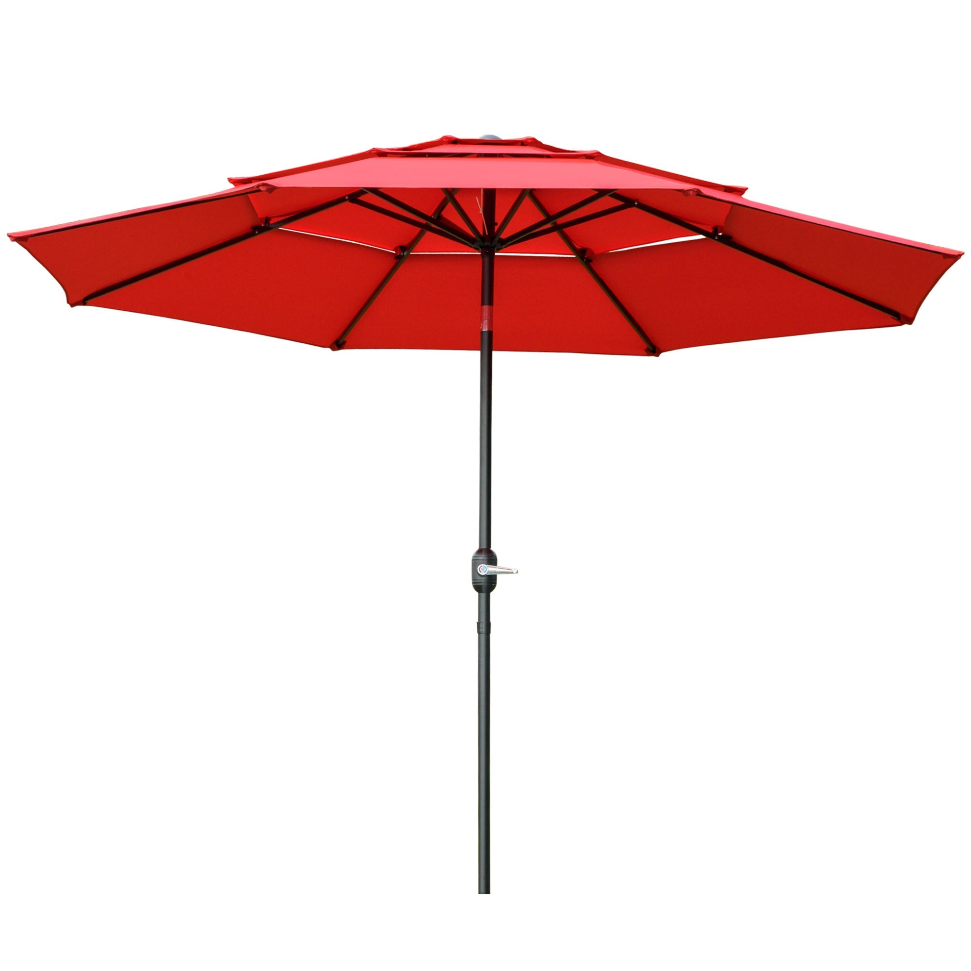 Outsunny 9FT Patio Umbrella 3 Tiers Outdoor Market Umbrella Crank Push Button Tilt for Deck Backyard Lawn Red 