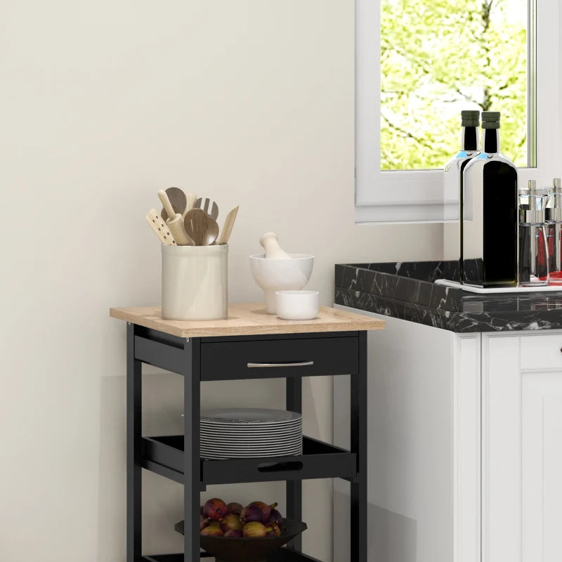 Kitchen Island Rolling Trolley Utility Serving Cart with Drawer Black