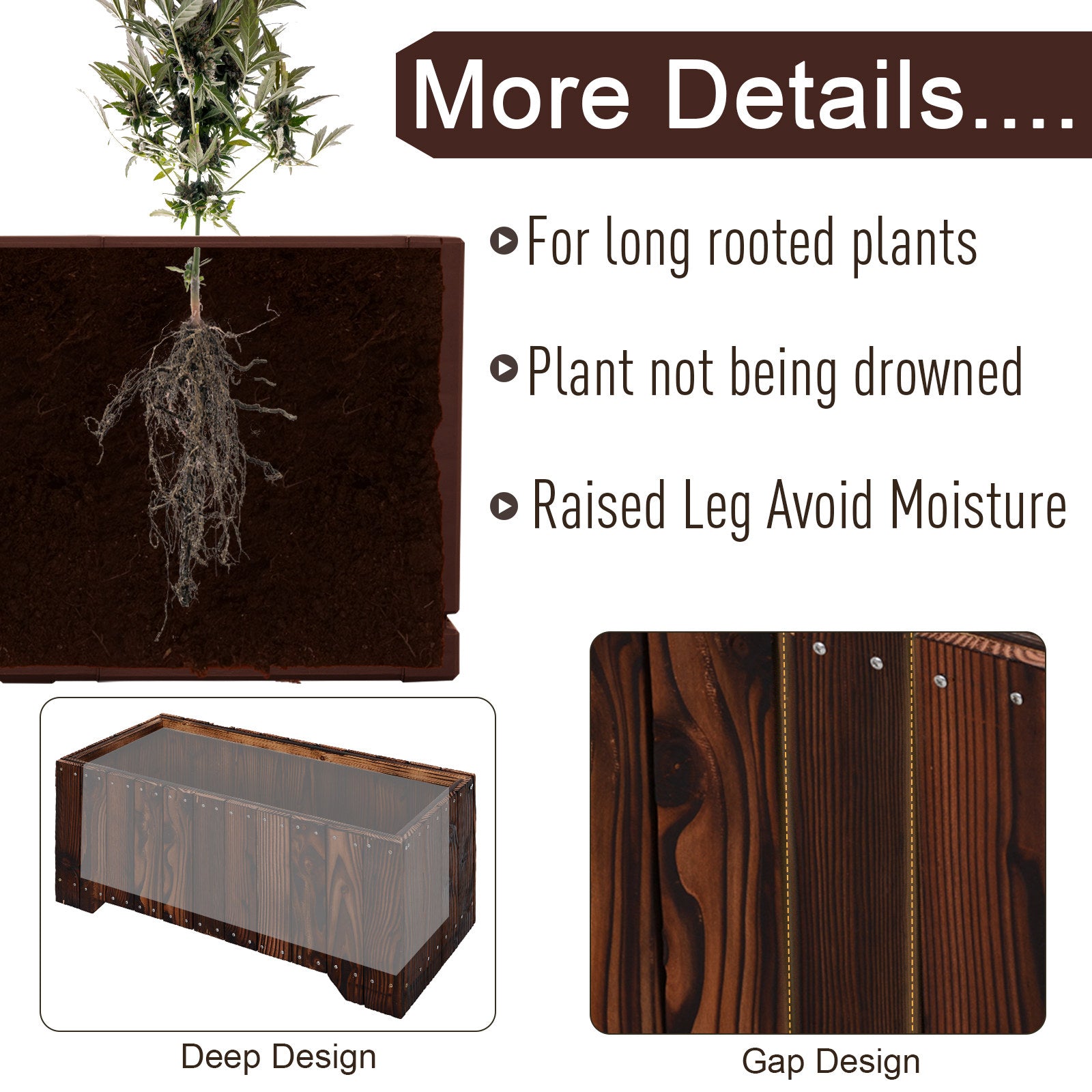 Outsunny Wooden Raised Garden Bed 37.5"x15" Outdoor Rectangular Planter Box for Vegetables Flowers Elevated Vegetable Planter 