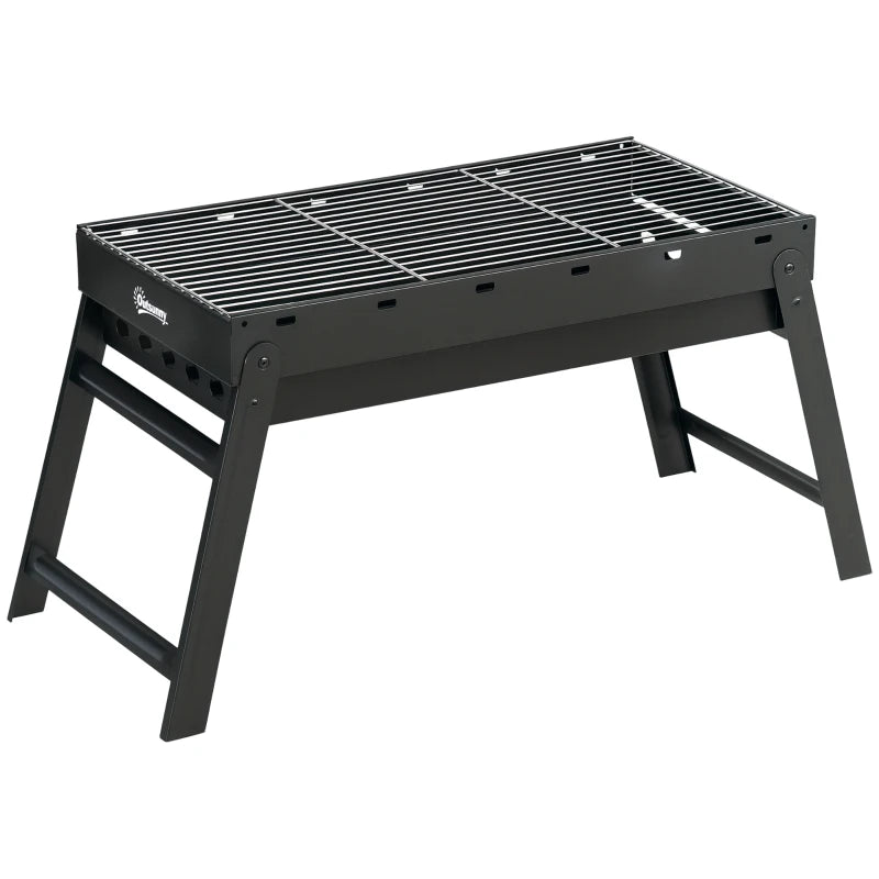 Portable Charcoal Grill with Pull-Out Charcoal Basin, Folding Tabletop Barbecue, Compact Camping BBQ, Black