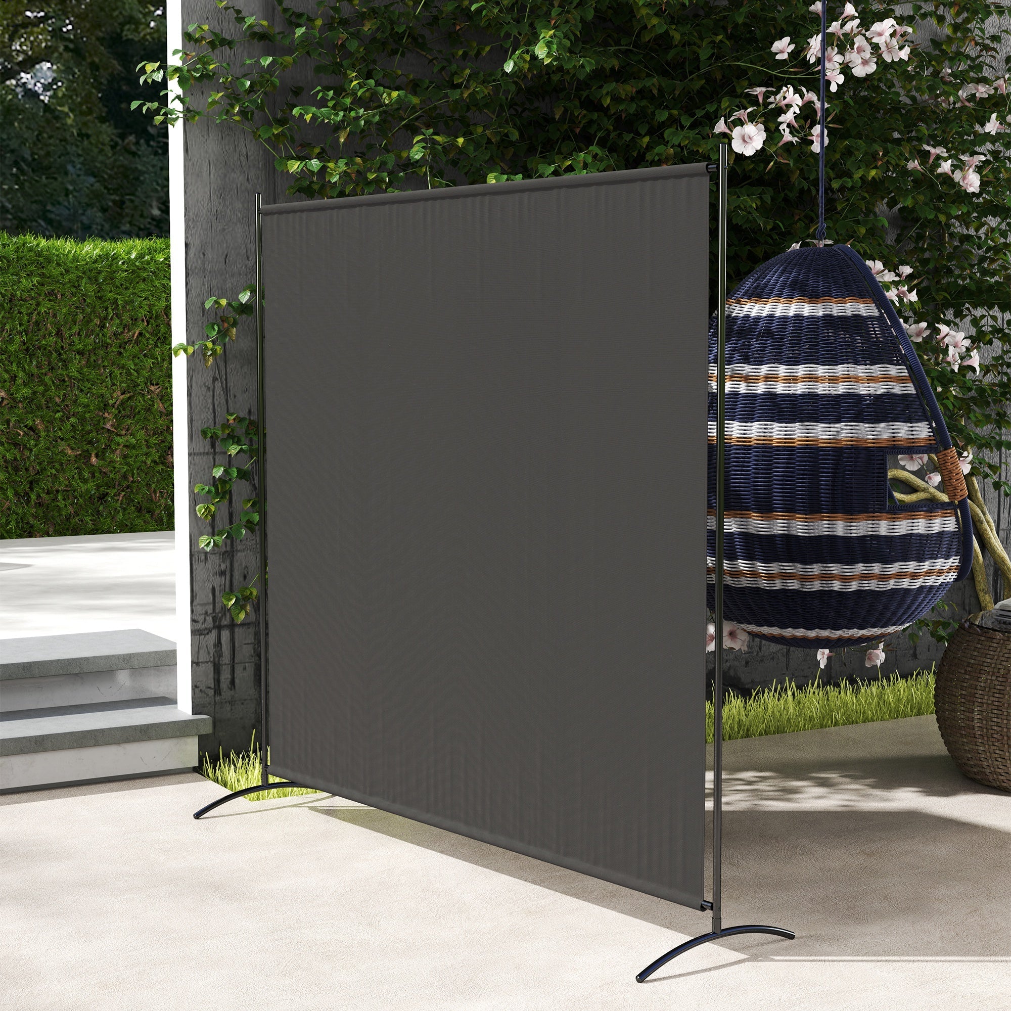 Outsunny Single Panel Room Divider, UV30+ Privacy Screen, Indoor Outdoor Privacy Panel with Stable Base, Dark Grey 