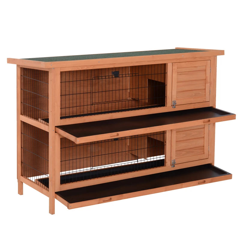 54"L 2-Story Large Rabbit Hutch Bunny Cage Wooden Pet House Small Animal Habitat with Lockable Doors, No Leak Tray and Waterproof Roof for Outdoor/Indoor Orange