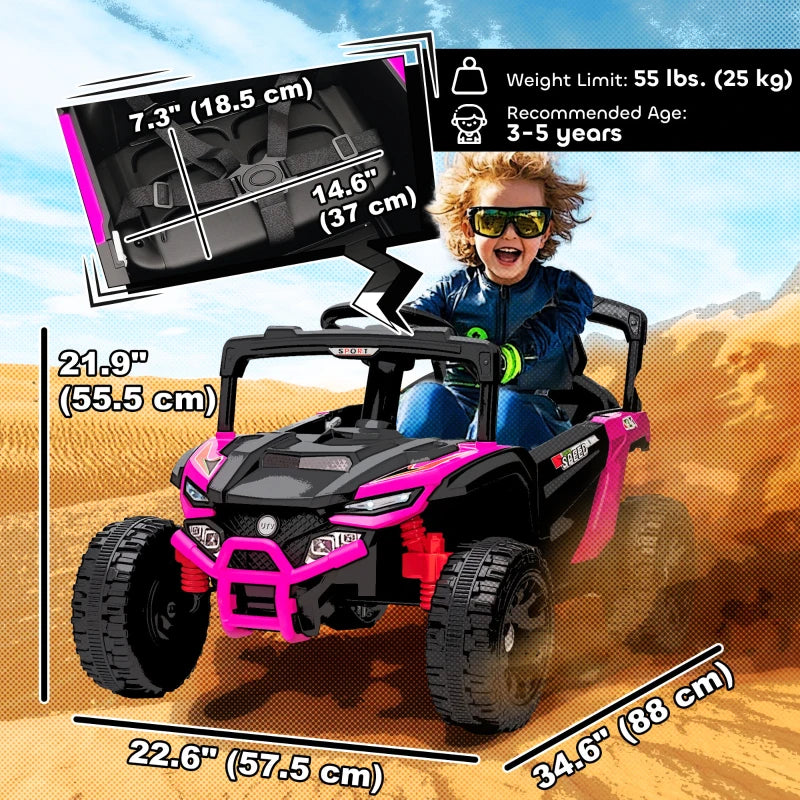 Qaba 12V Kids Ride On Truck with Dual Motors, Rear Suspension, Remote Control for 3-5 Years Boys Girls, Pink