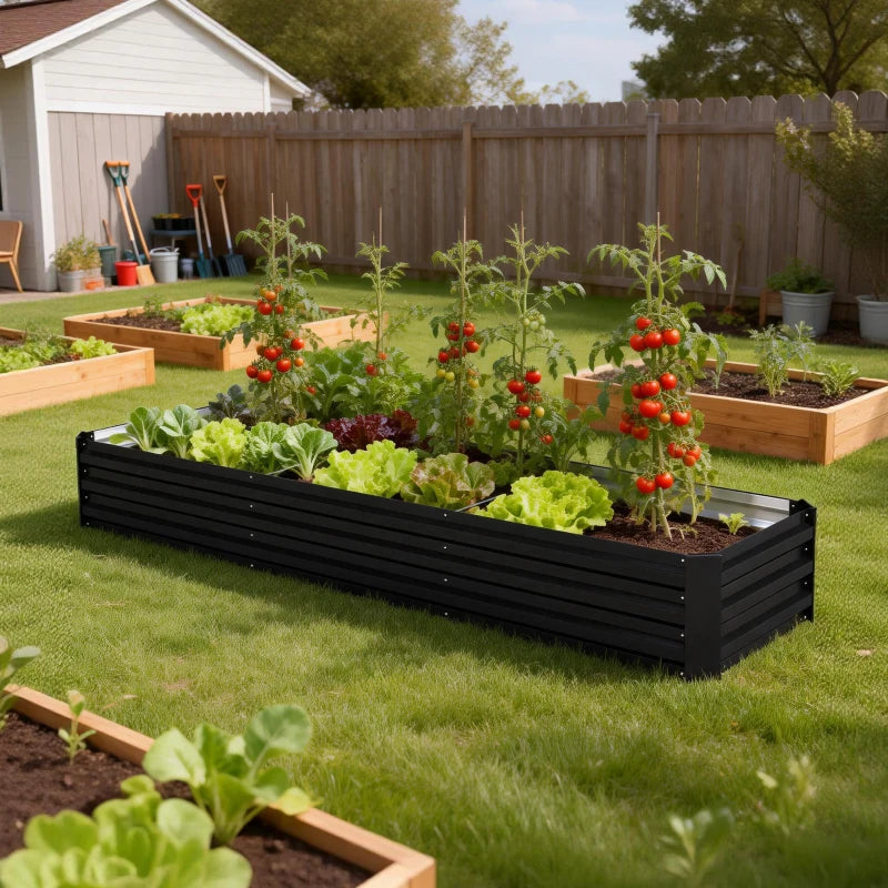 8'x2'x1' Galvanized Raised Bed, Large Elevated Planter Box for Growing Flowers, Herbs and Vegetables, Black