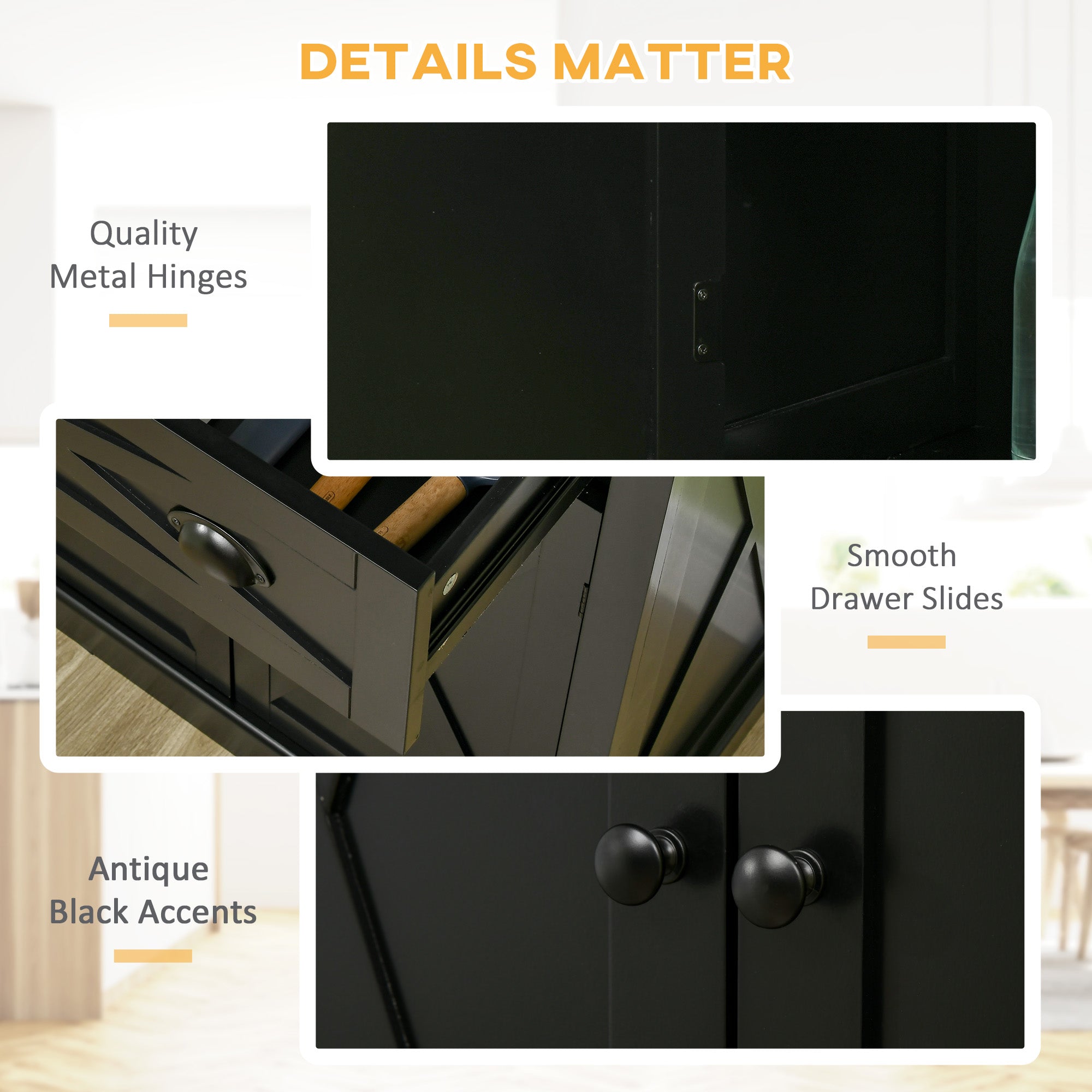 HOMCOM Black Farmhouse Pantry Cabinet: Freestanding 4-Door Kitchen Storage Cabinet Organizer with 6-Tiers, Drawer and 4 Shelves 