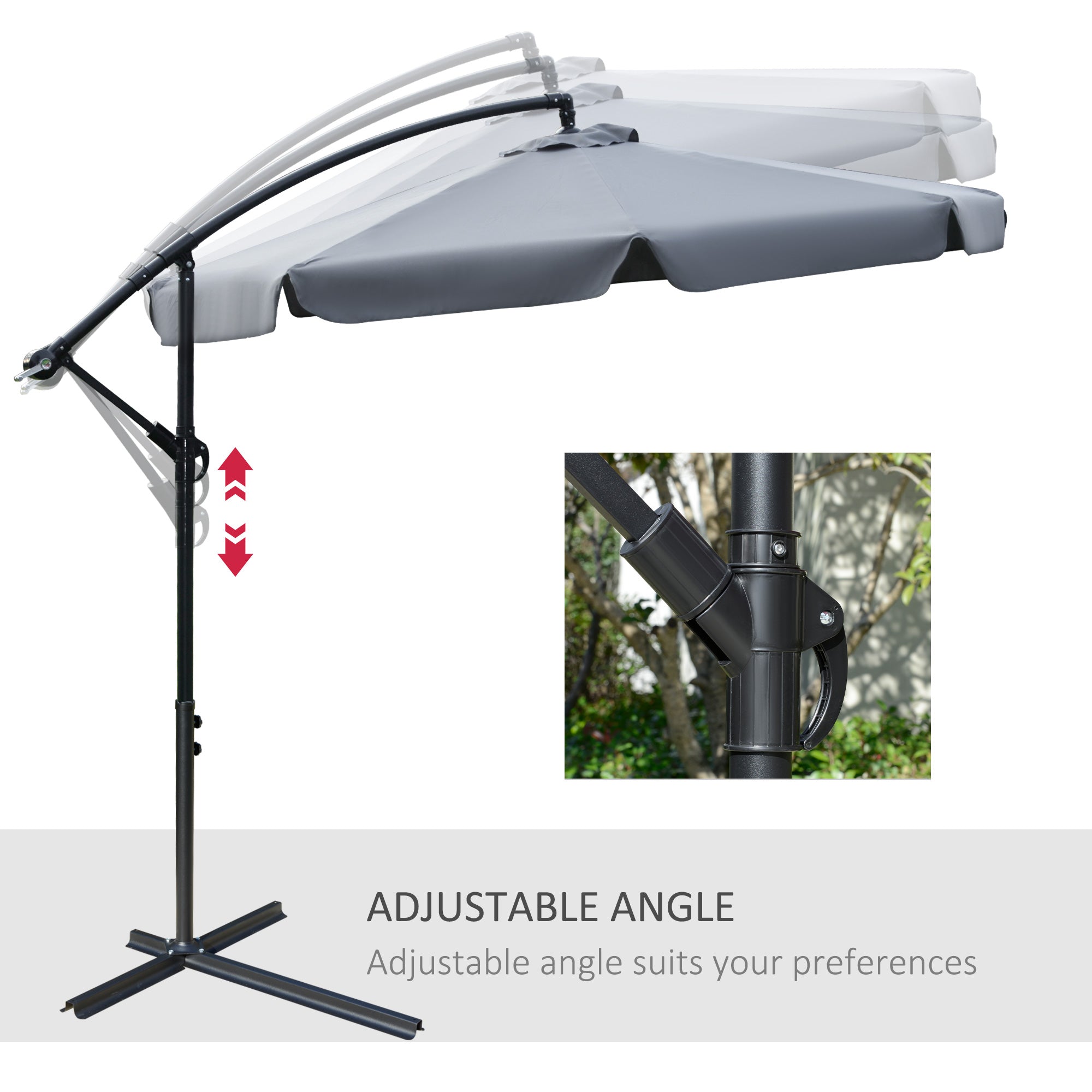 Outsunny 9FT Offset Cantilever Patio Umbrella: Dark Grey Easy Tilt Cross Base 8 Ribs UV Protection Outdoor Sun Shade 