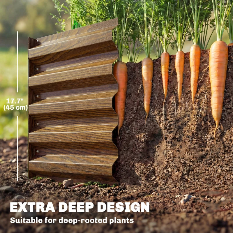 8 x 2.6 x 1.5ft Galvanized Raised Garden Bed, Reinforced Outdoor Planter Box with Open Bottom, Brown Wood Effect