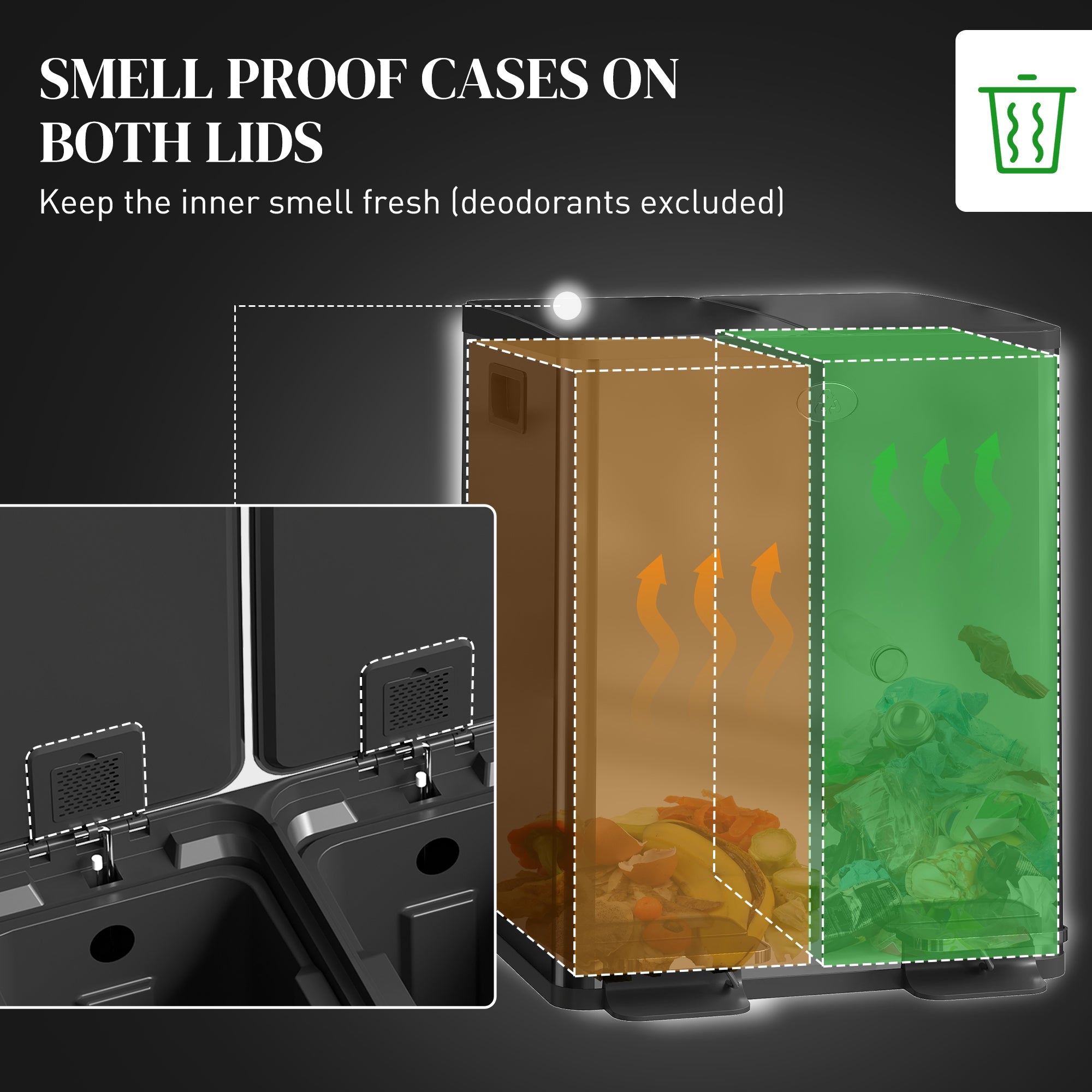 HOMCOM Dual Garbage Bin, Soft-Close Trash Can with Foot Pedal, 2 x 20 Liter Garbage Can with Removable Inner Buckets, Black 
