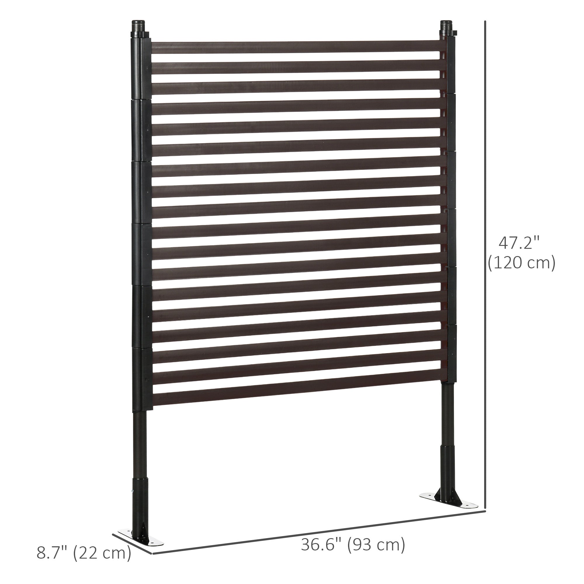 Outsunny Picket Metal Garden Fence for Hard & Soft Ground, 4 ft(H) Standing Outdoor Fencing with Feet, Animal Barrier Flower Bed Landscape Edging, Brown 