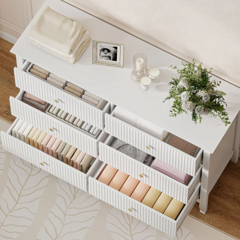 Double Chest of Drawers, Modern 6 Drawer Dresser for Bedroom, Living Room, Hallway, Closet, White