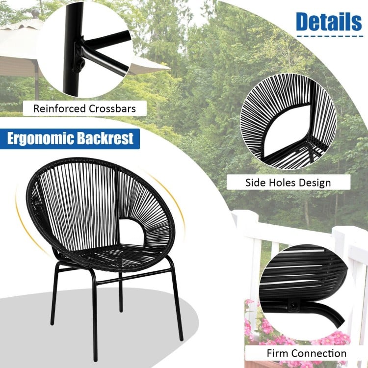 3PCS Patio Acapulco Furniture Bistro Set with GlassTable-Black