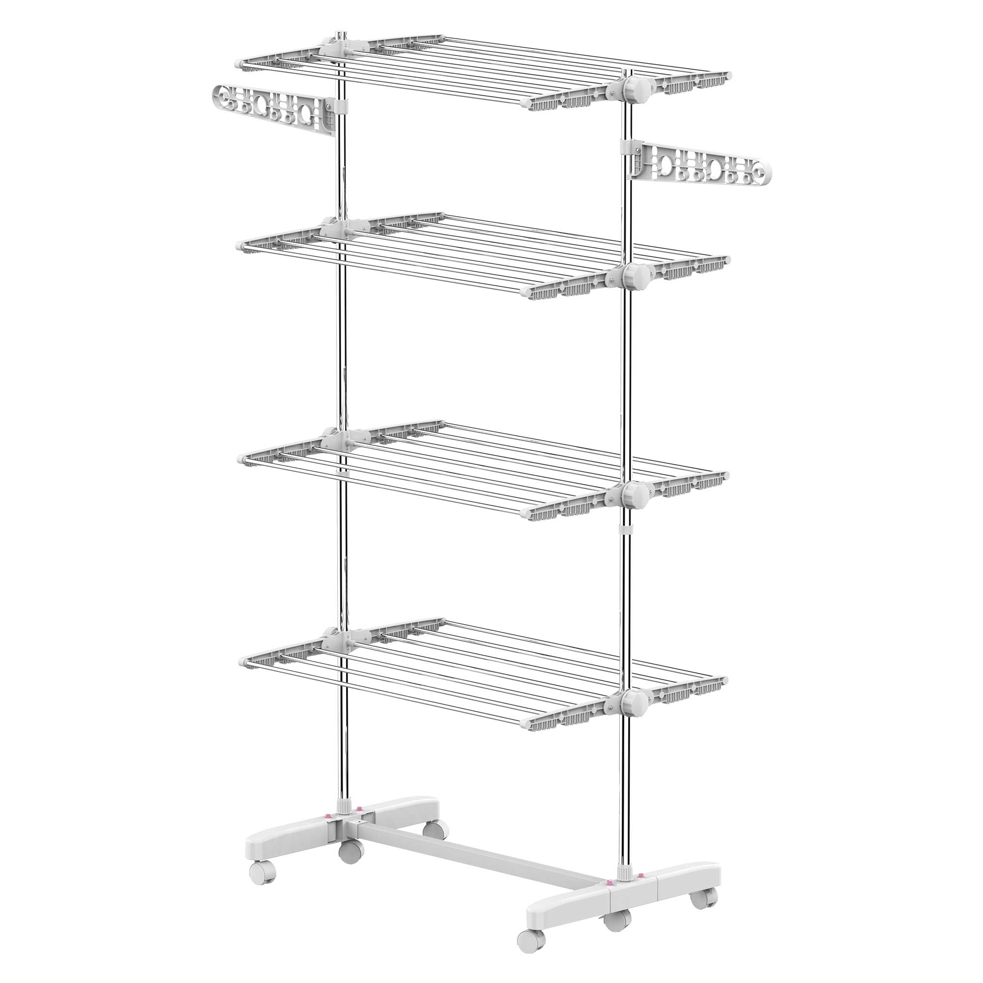 HOMCOM laundry drying rack Rolling Foldable Clothes Drying Rack Heavy-Duty Towel Holder w/ 4 Layers Stainless Steel Hanging Rods 