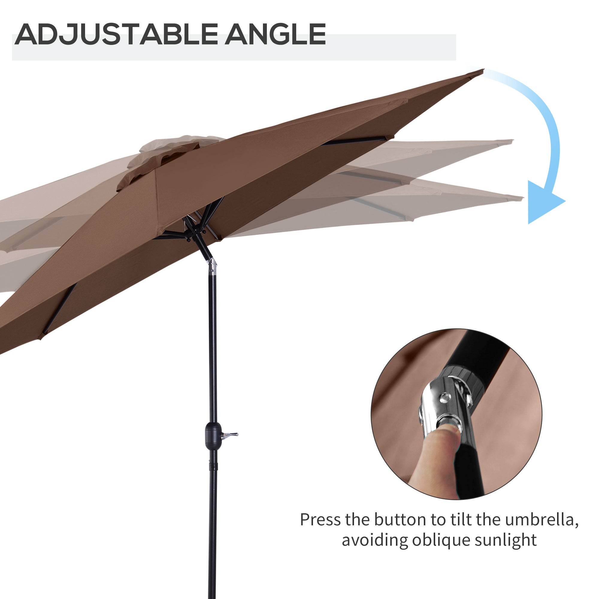 Outsunny Steel Frame Patio Parasol: 10'x 8' Round Market Garden Canopy for Outdoor, Coffee 