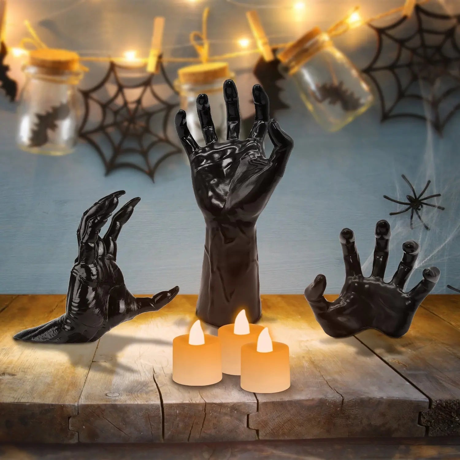 3Pcs Creepy Reaching Hands With Lighted Candles Wall Mounted Halloween Decoration Witch Devil Hand Aesthetic Goth Gothic Life Sized Horror Hands Hanging Sculpture 