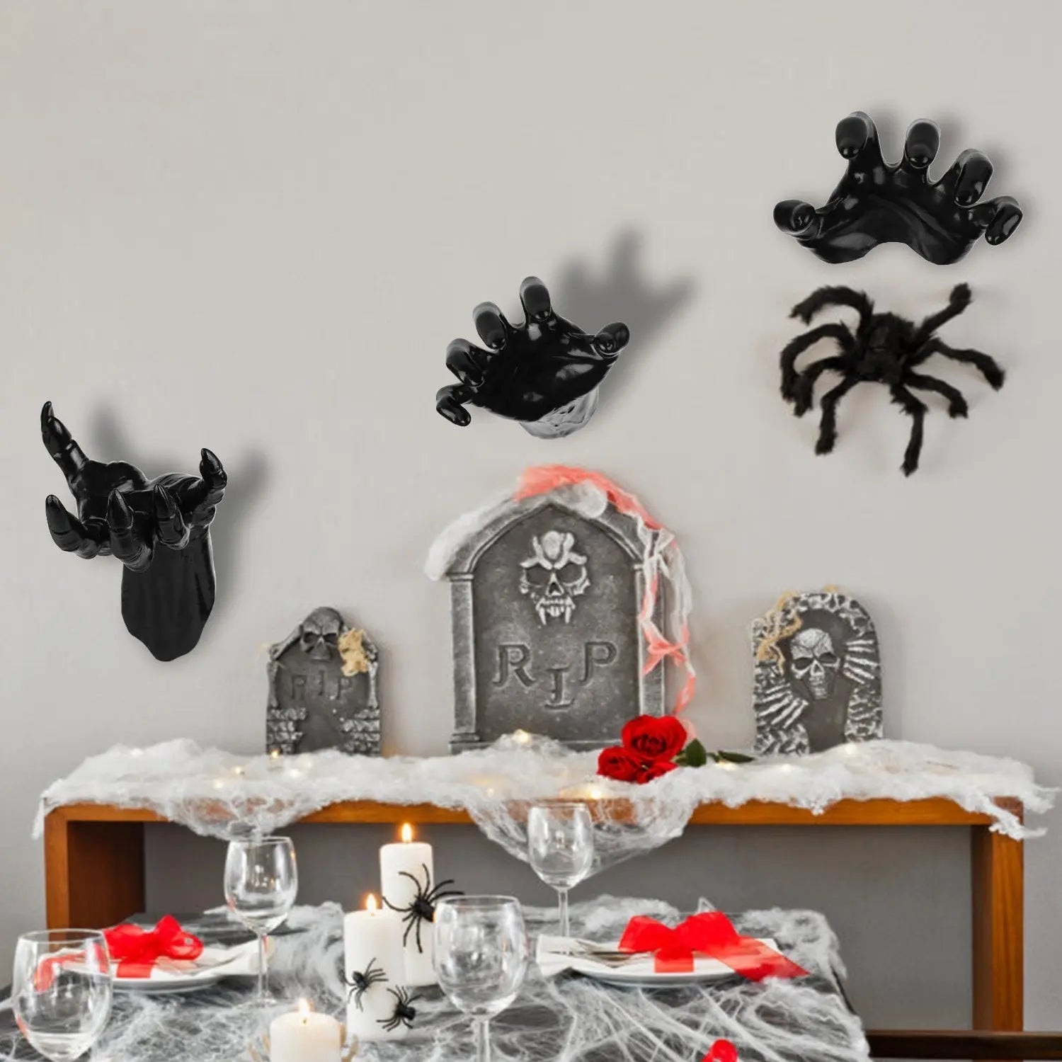 3Pcs Creepy Reaching Hands With Lighted Candles Wall Mounted Halloween Decoration Witch Devil Hand Aesthetic Goth Gothic Life Sized Horror Hands Hanging Sculpture 