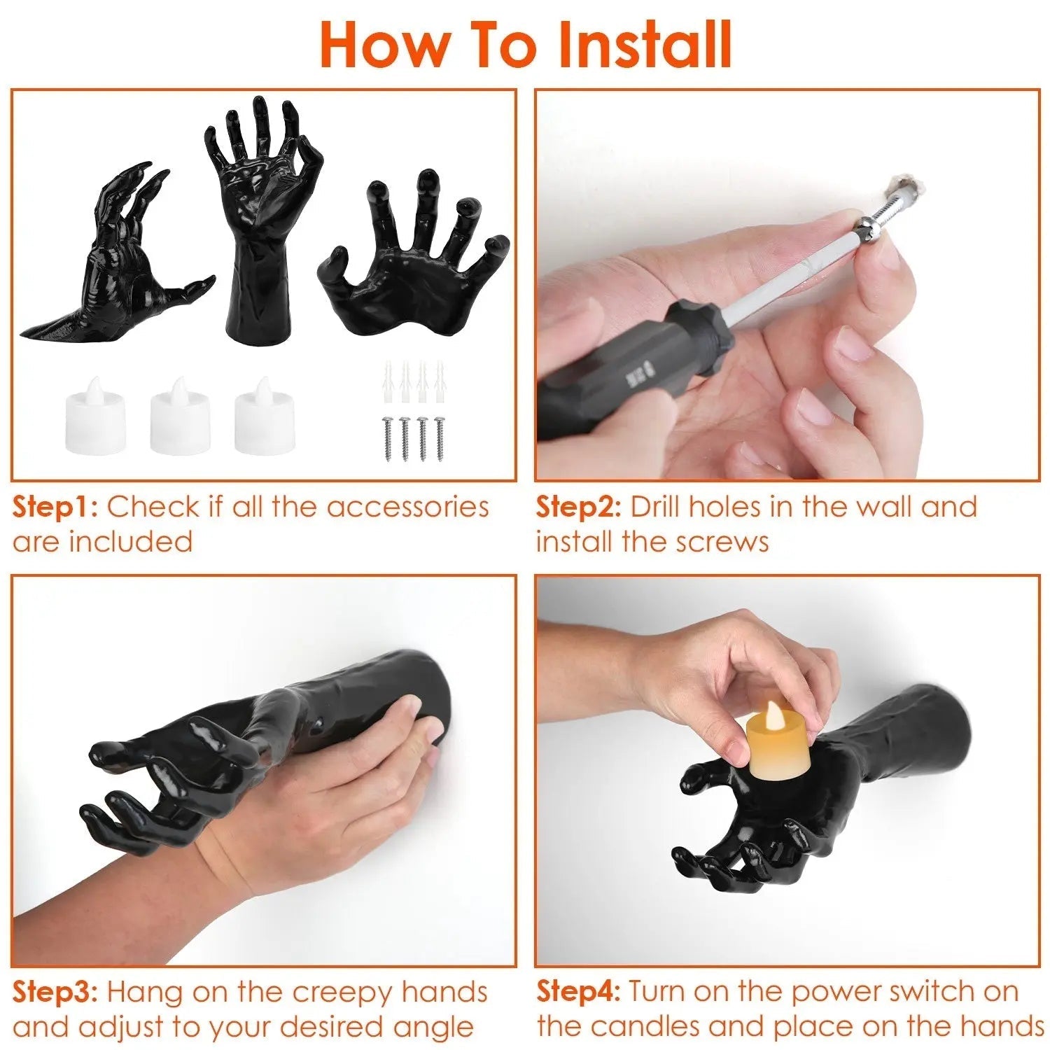 3Pcs Creepy Reaching Hands With Lighted Candles Wall Mounted Halloween Decoration Witch Devil Hand Aesthetic Goth Gothic Life Sized Horror Hands Hanging Sculpture 