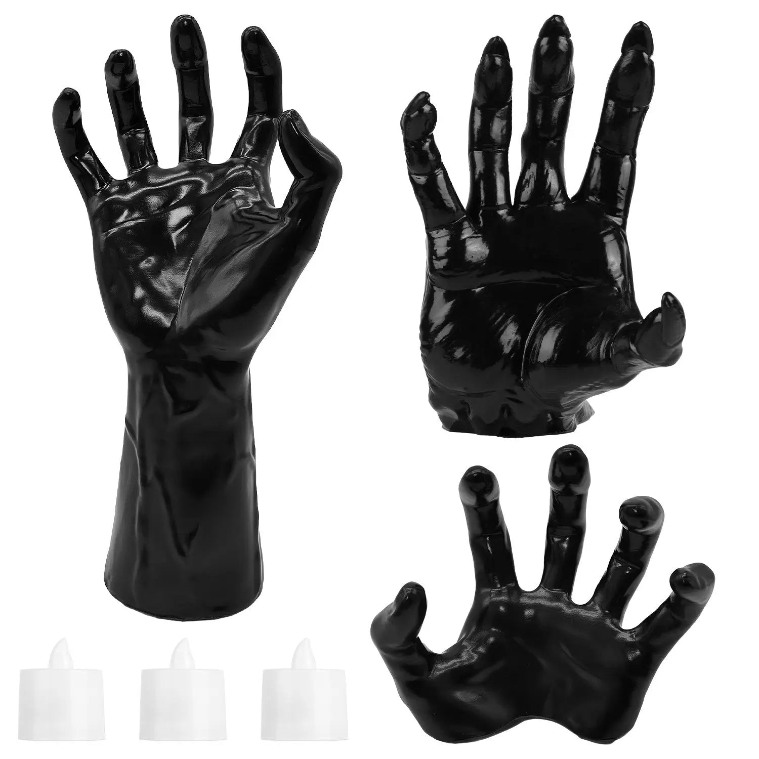 3Pcs Creepy Reaching Hands With Lighted Candles Wall Mounted Halloween Decoration Witch Devil Hand Aesthetic Goth Gothic Life Sized Horror Hands Hanging Sculpture 