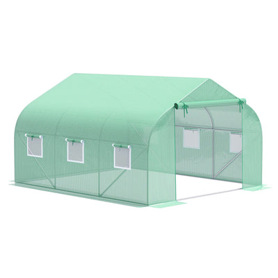 Outsunny 11'x10'x7' Walk-In Greenhouse Hoop House Garden Plant Flower Seed Grow Tent Premium Steel Frame Green 