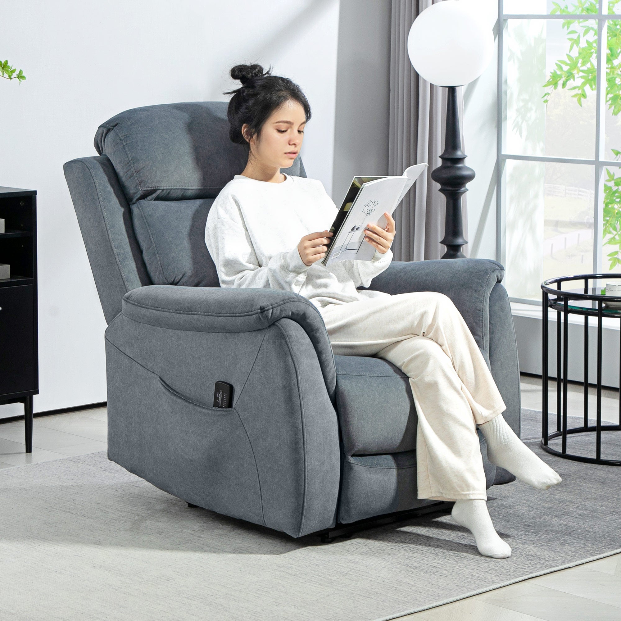 HOMCOM Manual Recliner Chair with Vibration Massage, Reclining Chair for Living Room with Side Pockets, Dark Grey 