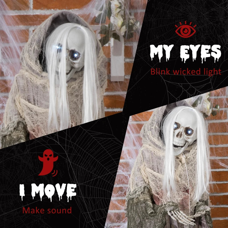 Outsunny 6ft Life-Size Outdoor Skeleton Witch – Animated Halloween Prop with Light-Up Eyes & Spooky Sound 