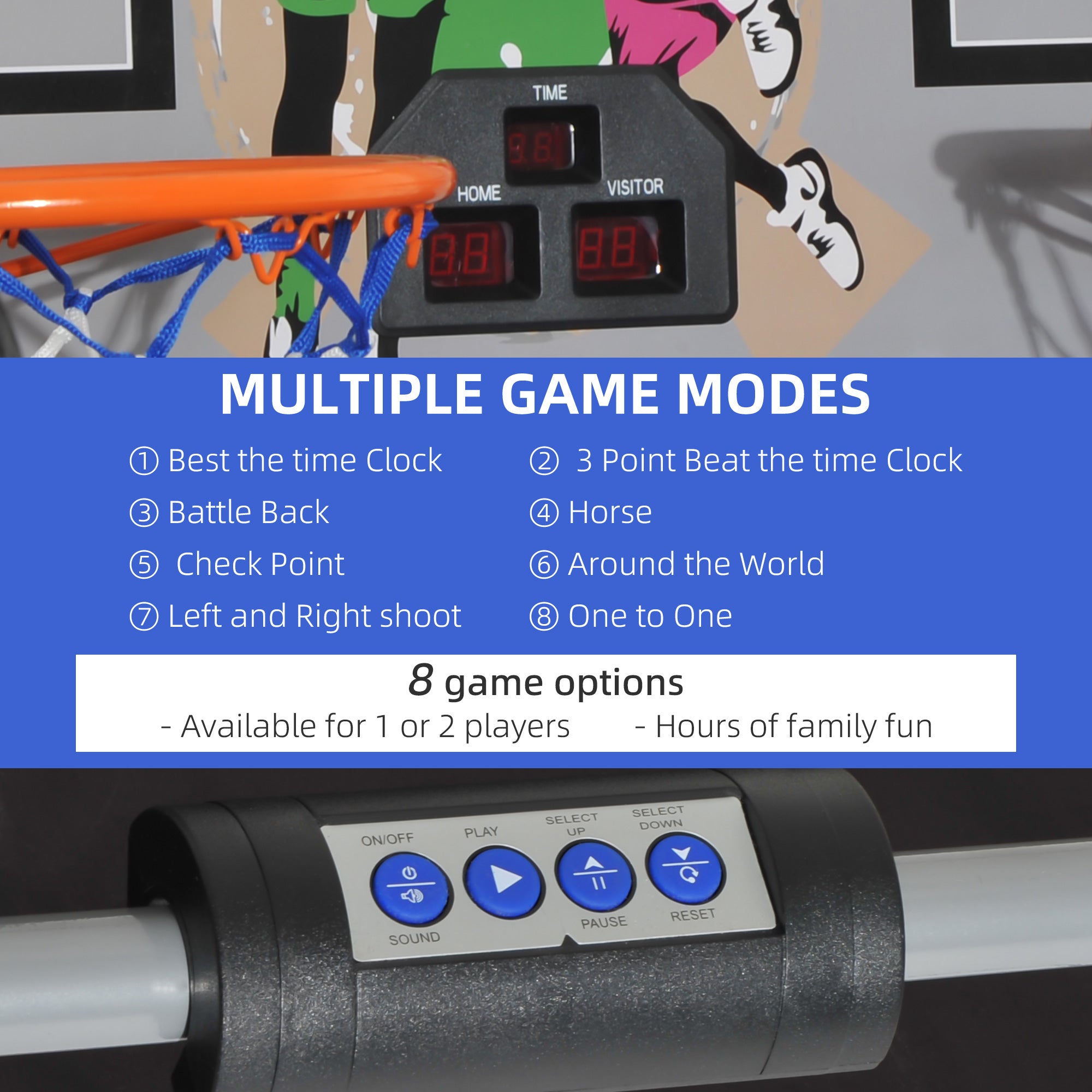 HOMCOM Arcade Style Double Shot Basketball Game Indoor Electronic Scoring System Foldable Design with 4 Balls 