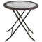 Outsunny Folding Round Table Tempered Glass Metal with Rattan Edging Brown