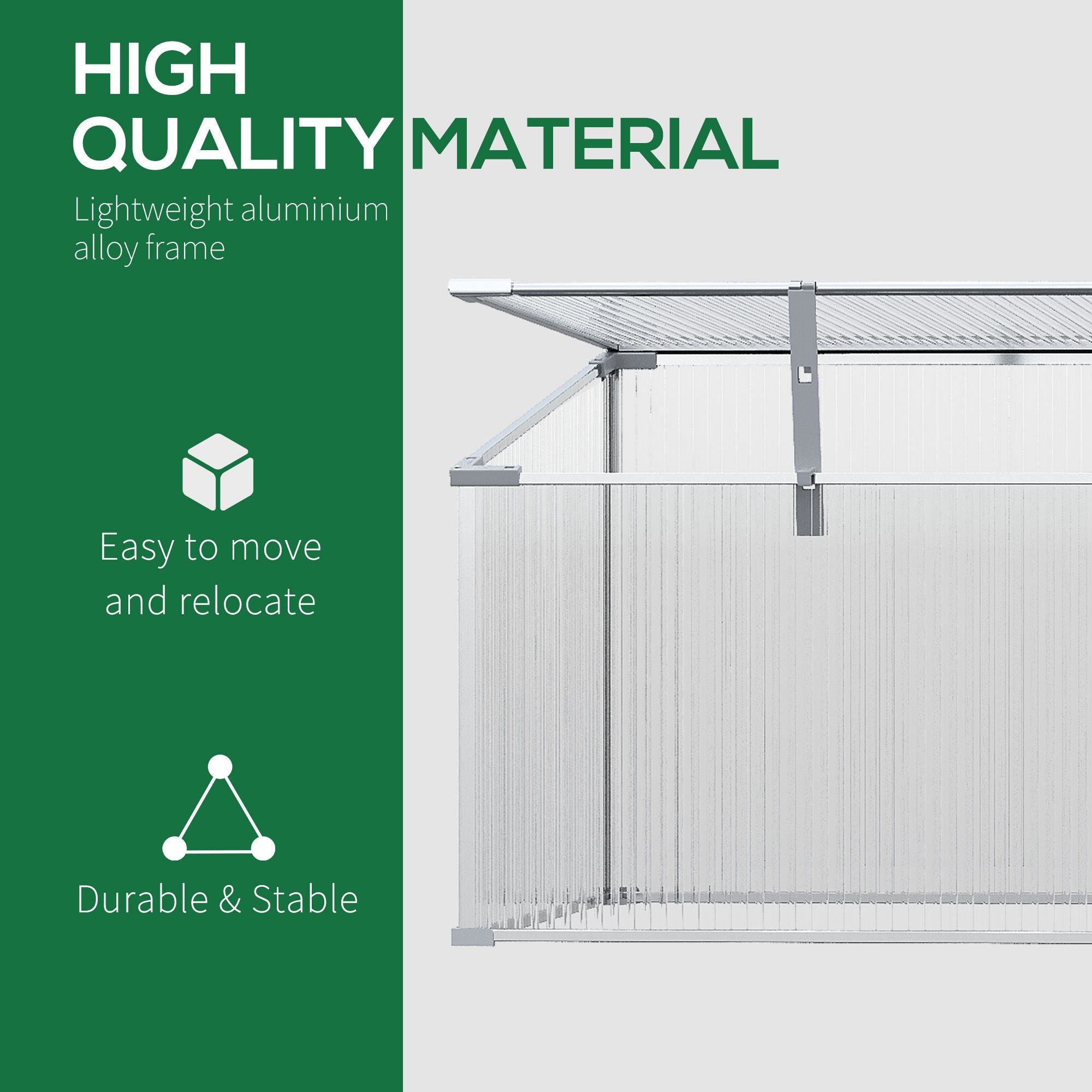 Outsunny Aluminum Cold Frame Greenhouse: Portable Raised Garden Bed with Openable Top, 71x21x20in 