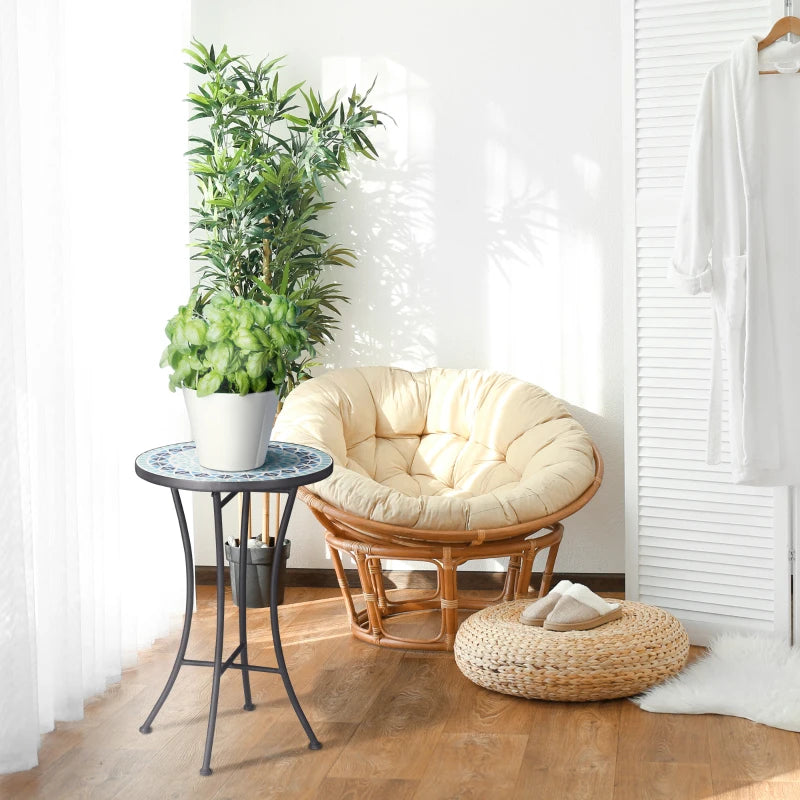 Mosaic Patio Table, Round Coffee Table with Metal Frame, Garden Furniture for Outdoor, Poolside, Blue