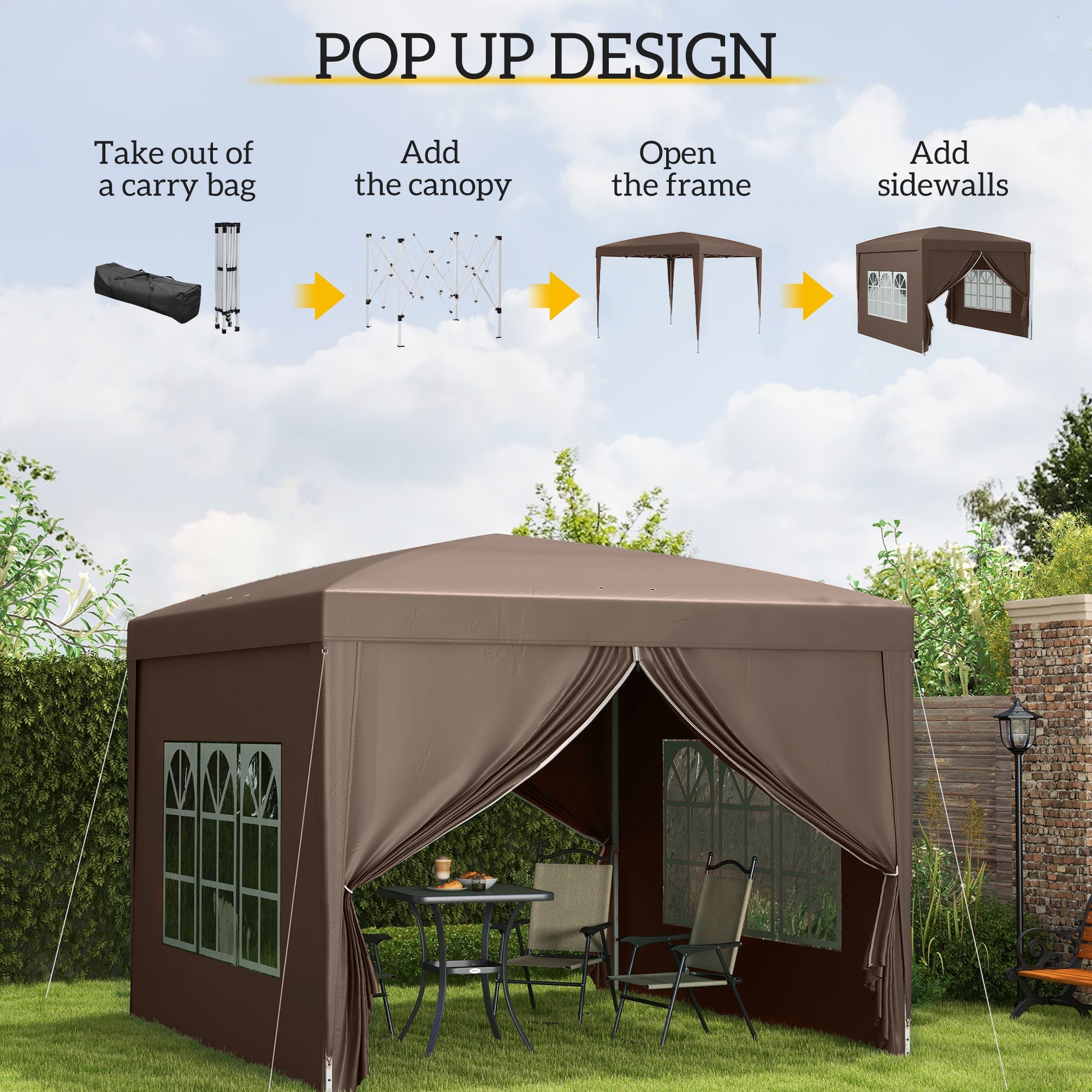 Outsunny 10'x10' Outdoor Pop Up Party Tent Wedding Gazebo Canopy with Carrying Bag (Coffee) 