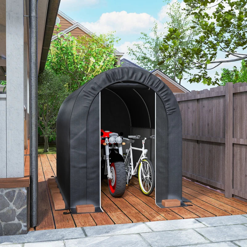 5' x 8' Outdoor Storage Shed, Heavy Duty Galvanized Steel Portable Shed for Bike, Motorcycle, Garden Tools, Black
