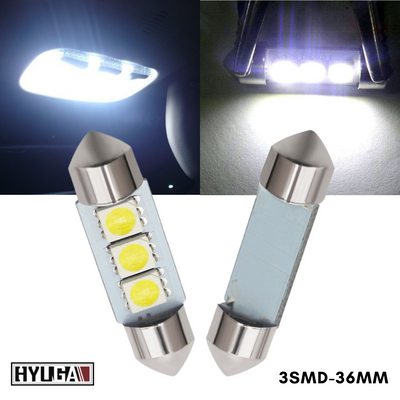 36MM 3SMD LED Dome Reading License Trunk Door Light 12V White with Polarity HYUGA (2 Bulbs) 
