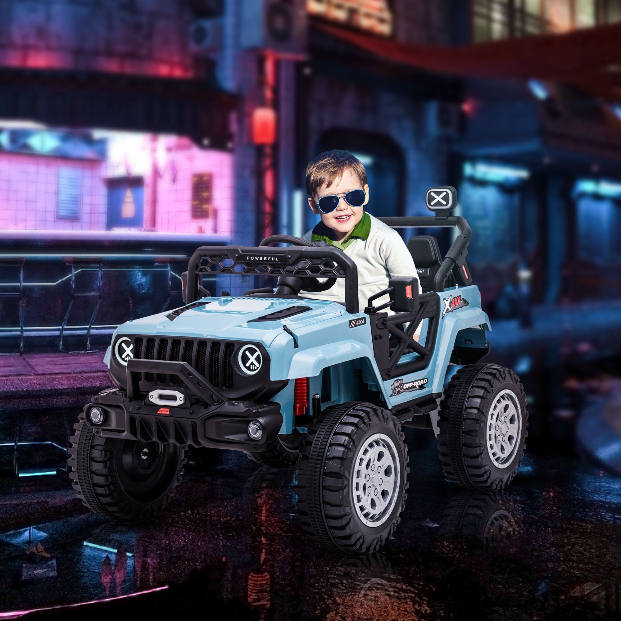 Aosom 12V Kids Ride-On Truck: Remote Control, LED Lights, Spring Suspension, Blue 
