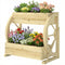 Wooden Wagon Planter Box, 2-Tier Raised Garden Bed, for Vegetables Flowers Herbs, Natural