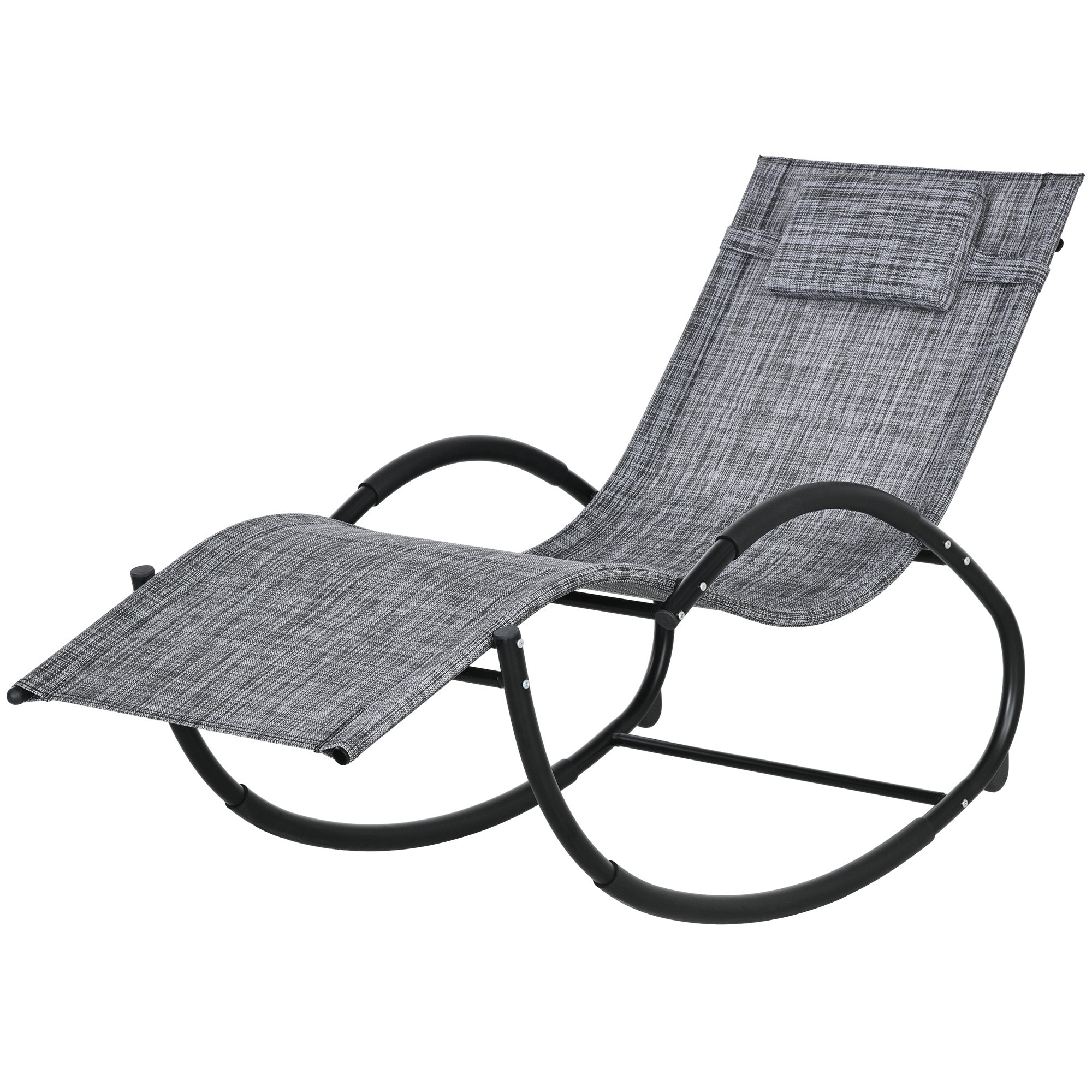 Outsunny Outdoor Rocking Chair, Patio Zero Gravity Rocker with Mesh Seat and Padded Pillow for Indoor, Garden, Grey 