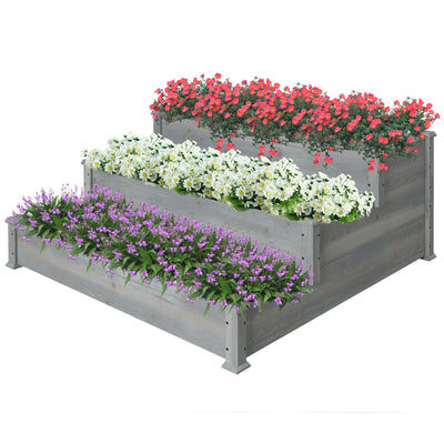 Outsunny 3-Tier Raised Garden Bed 49"x49"x22" Planter Box Backyard Patio Veggies Flowers Herbs Growing Gardening Outdoor Grey 
