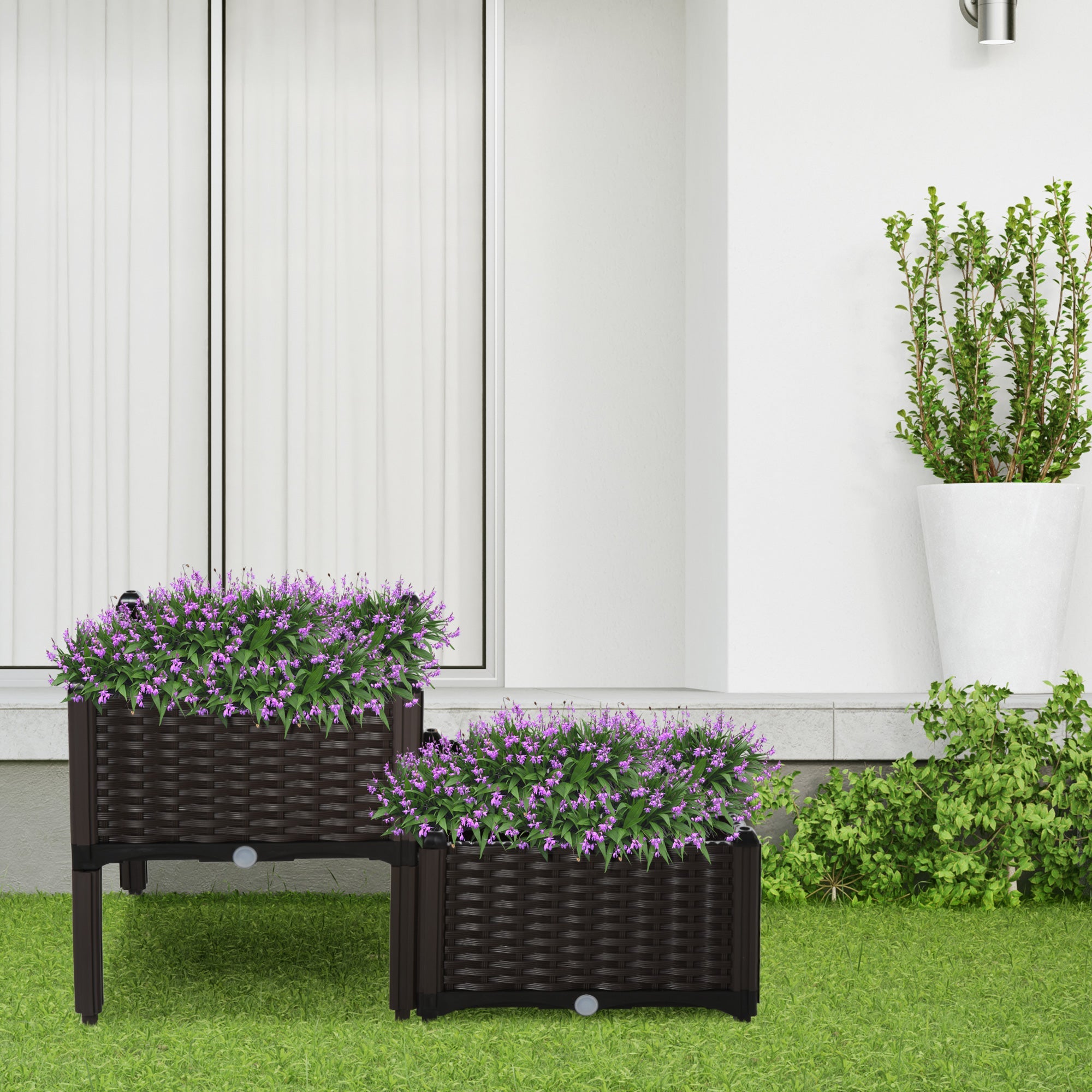 Outsunny 2pc Raised Garden Beds Durable PP Flower Vegetable Herb Grow Box Stand for Outdoor Gardening 
