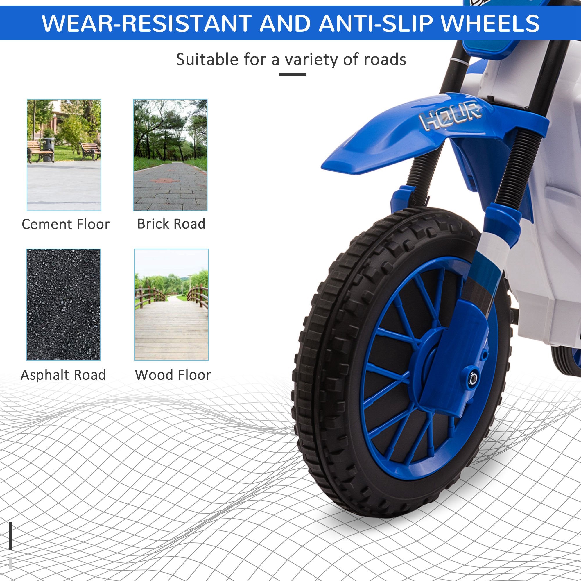Aosom Kids Dirt Bike Electric Ride-On Motorcycle 12V Battery with Charging Training Wheels Blue 